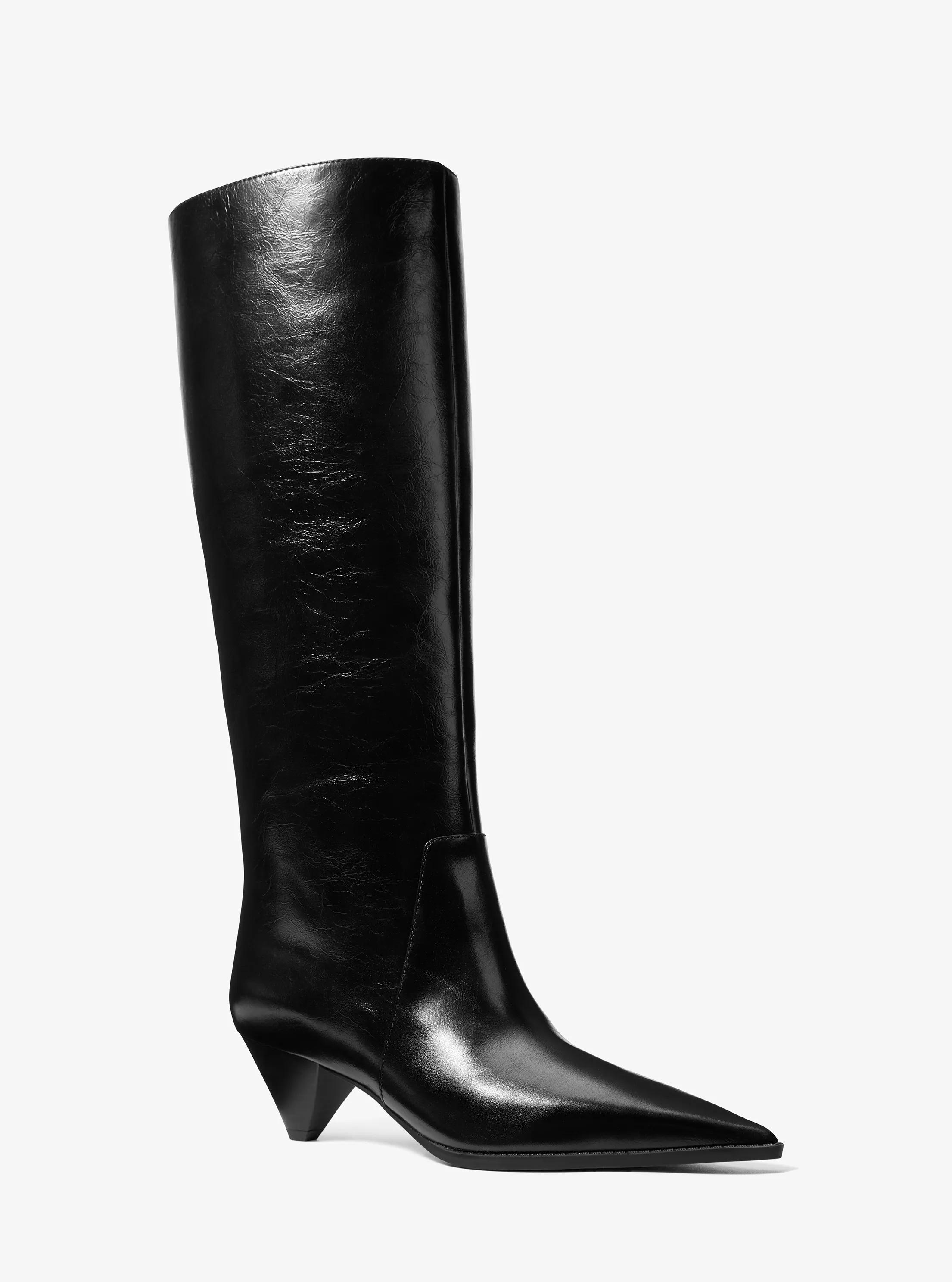 Michael Kors Jayla Crinkled Leather Boot in Black - size 6.5 by