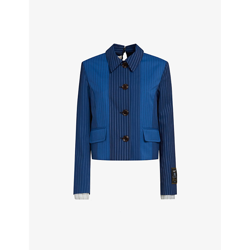 Womens Blumarine Stripe-pattern Brand-patch Regular-fit Wool Jacket 8
