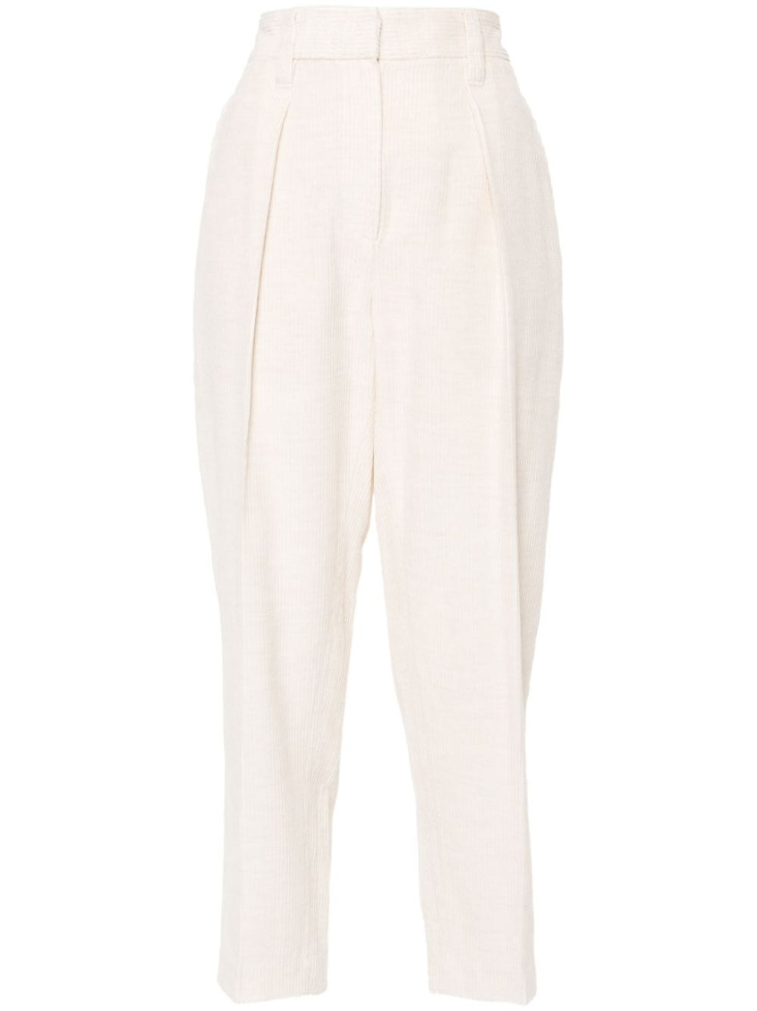 Striped Canvas Trousers In Viscose And Comfort Cotton With Necklace