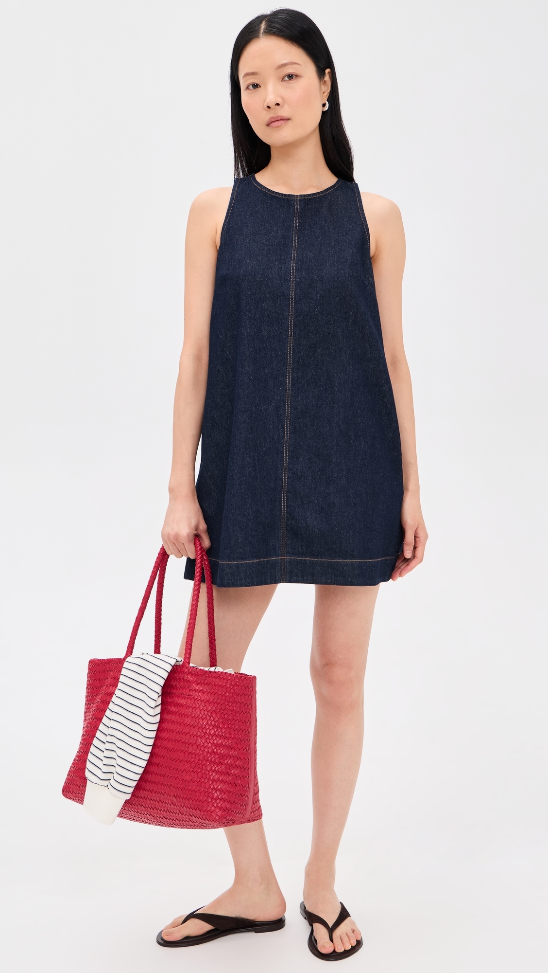 Denim Mini Shift Dress Rinse Wash