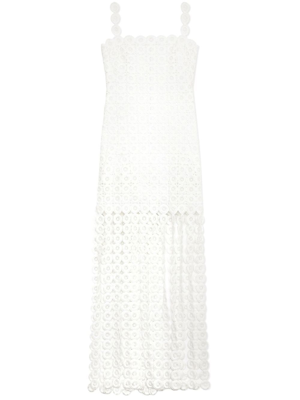 Fringe-detail sleeveless dress - White
