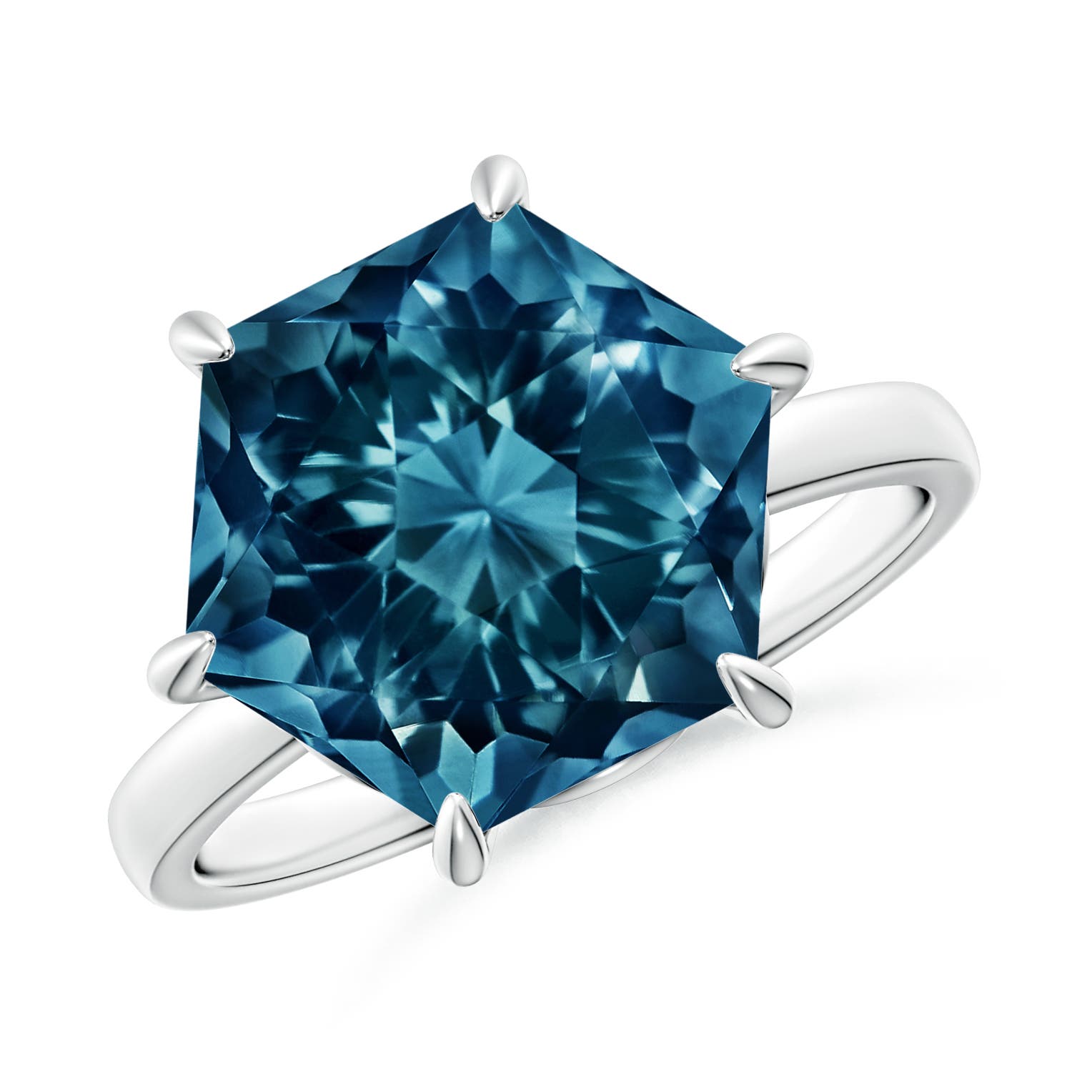 Angara 8.4 Carats Hexagonal Fancy-Cut London Blue Topaz Solitaire Ring in Platinum