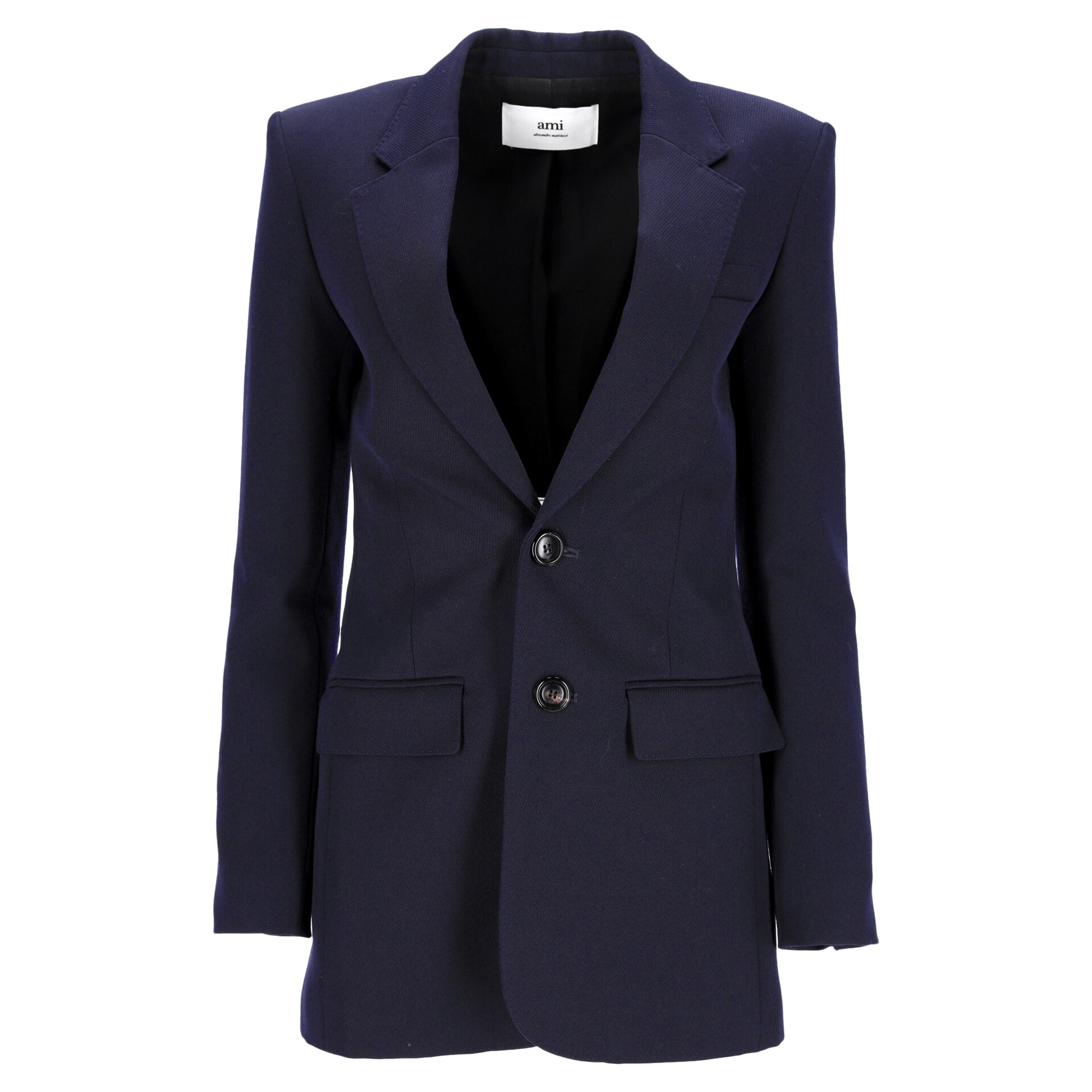 Single-Breasted Blazer in Navy Blue Wool