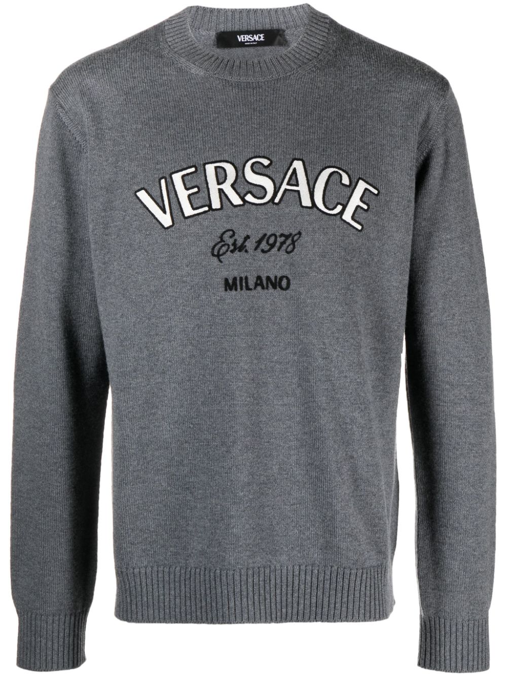 Logo embroidered virgin wool jumper - Grey