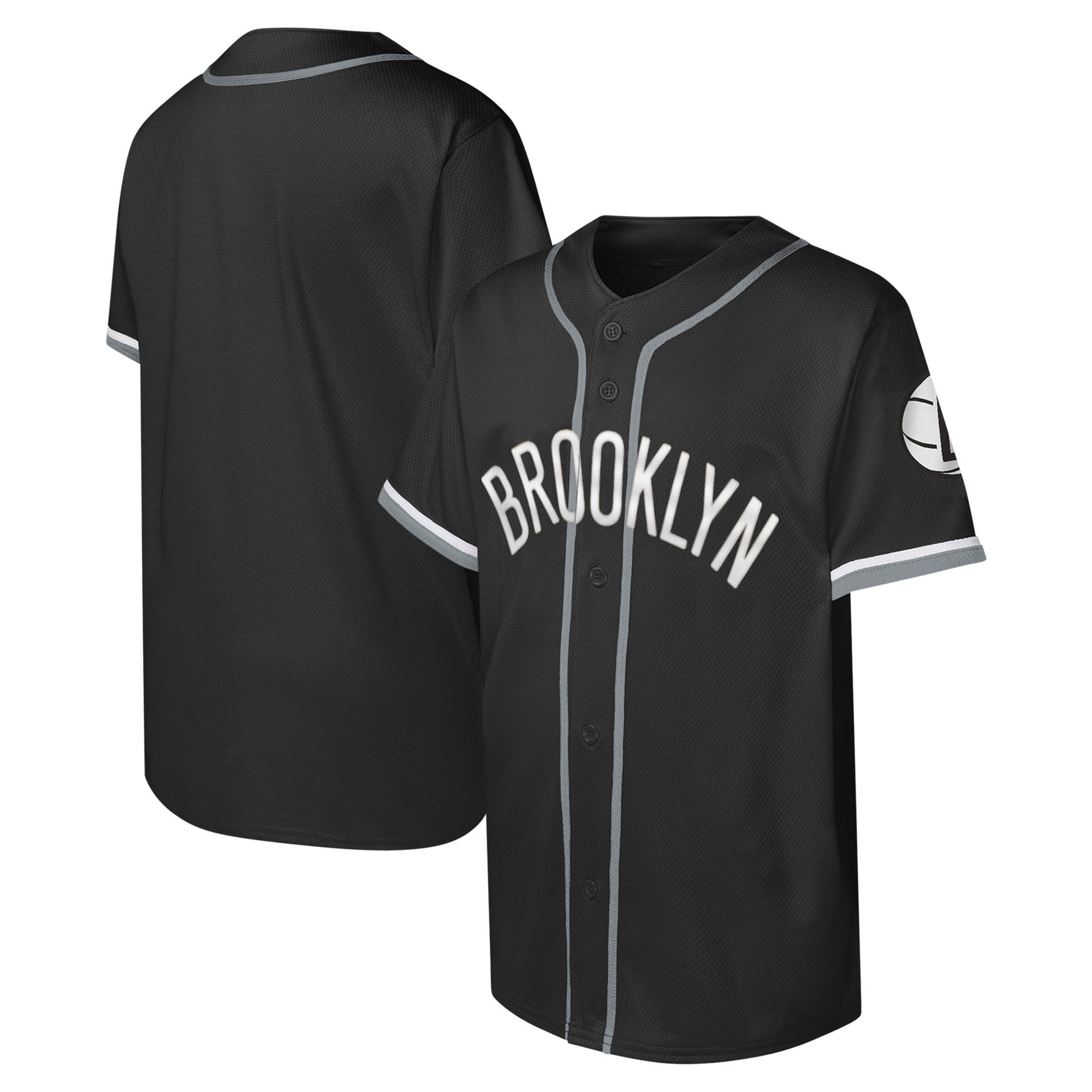 Youth Black Brooklyn Nets Stitch Full-Button Baseball Jersey