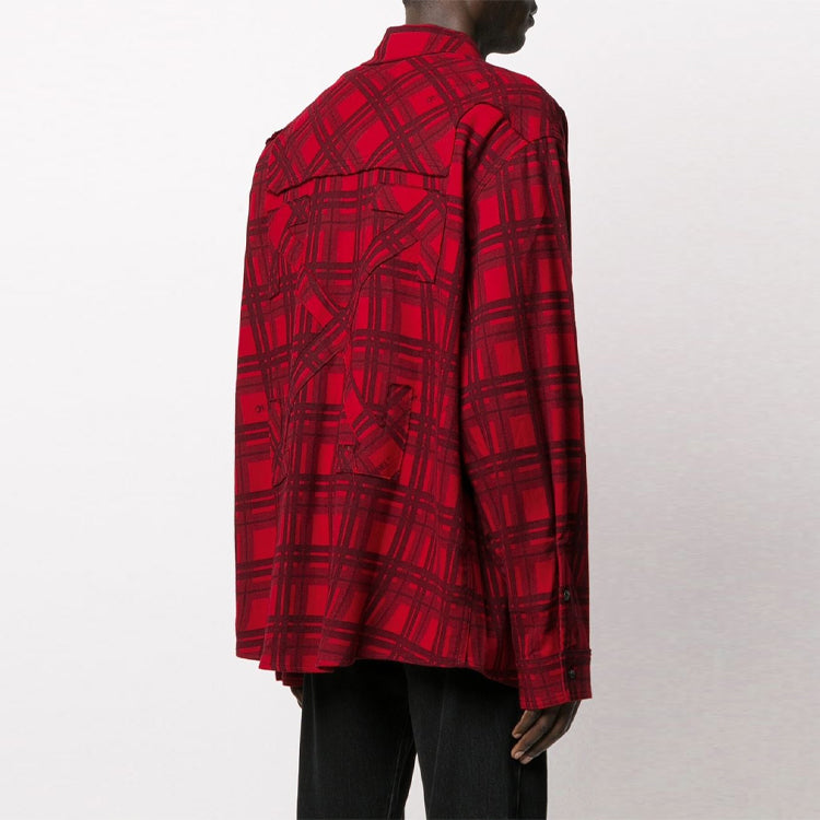 SS20 Back Arrows Sketch Mens Plaid Shirts Red Black