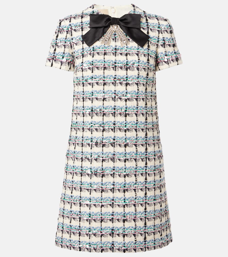 Embellished checked tweed minidress