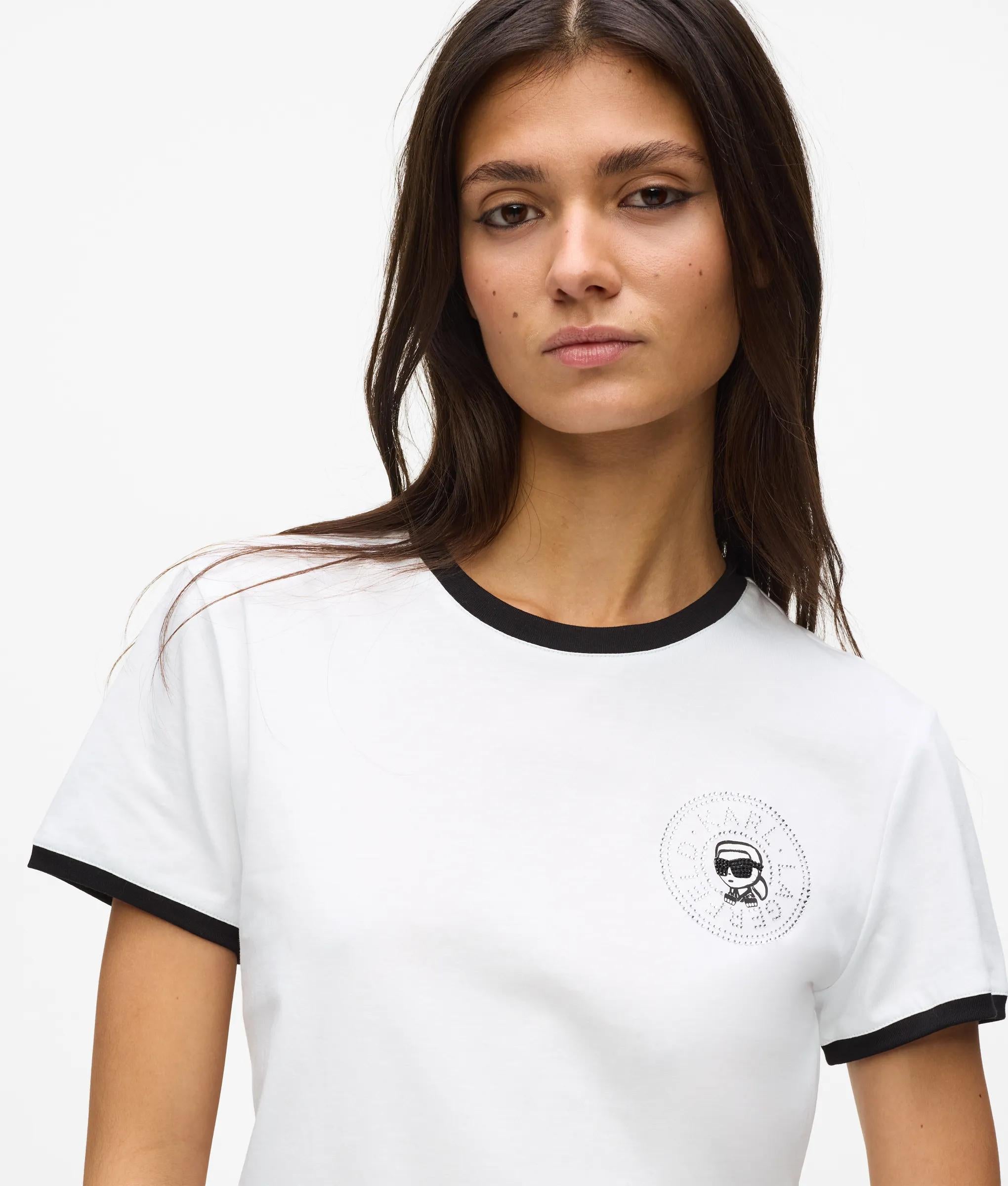 Karl Lagerfeld - Ikon T-shirt Mit Kleinem Circle-logo, Damen, Weiss/schwarz, Größe