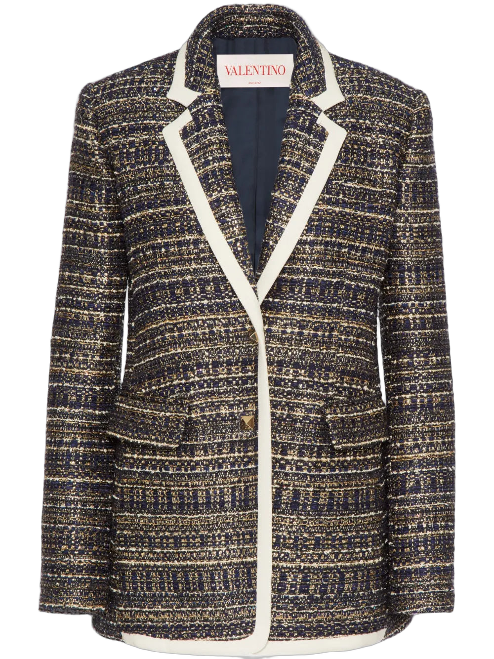 Tweed Contrasting-Trim Blazer — Navy