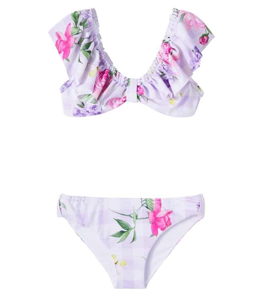 Floral gingham ruffled bikini