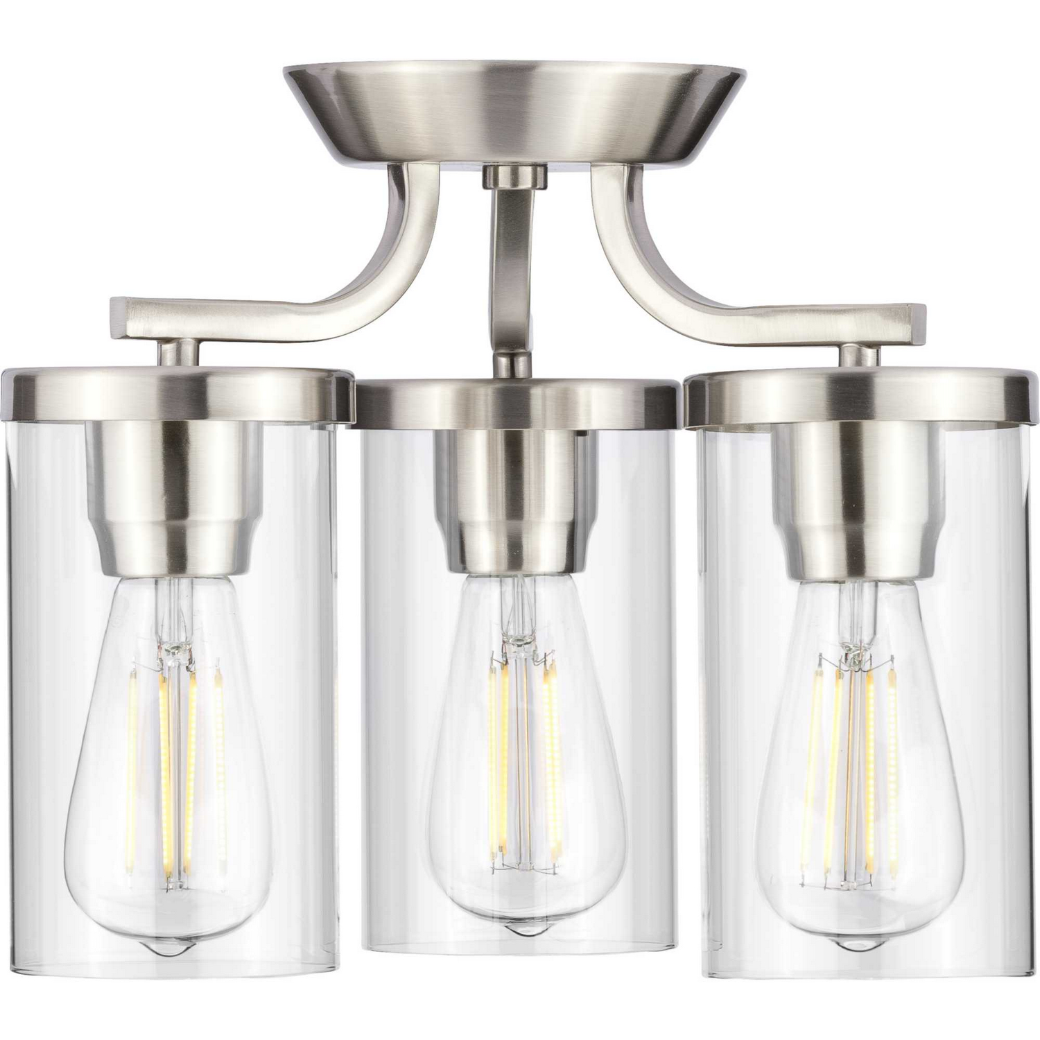 Brushed Nickel Three Light Semi Flush Mount from the Lassiter Collection
