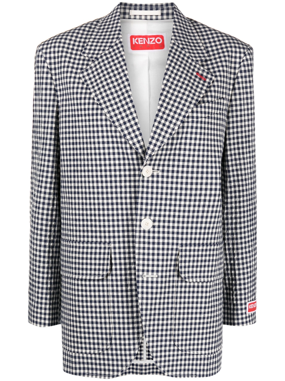 Gingham single-breasted blazer - Blue
