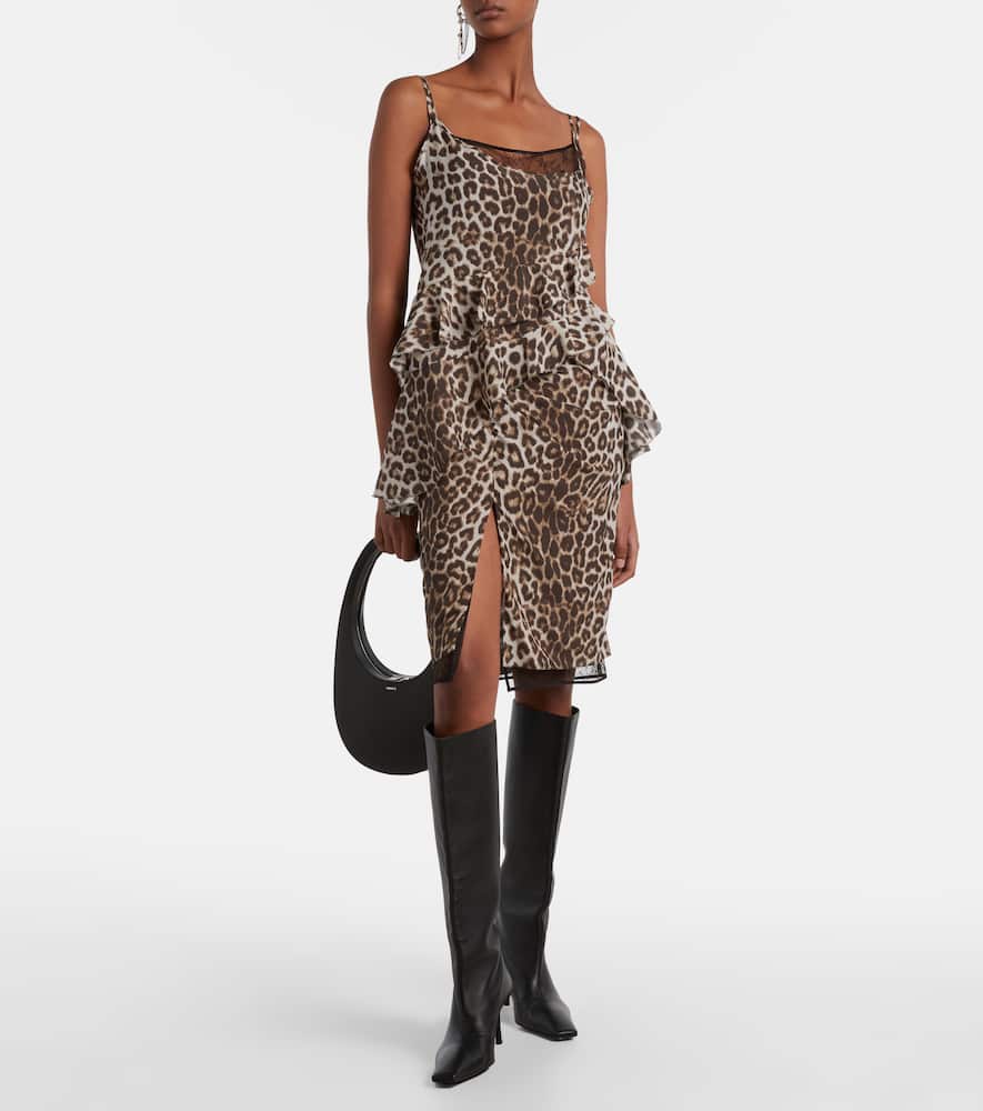 Leopard-print ruffled silk camisole