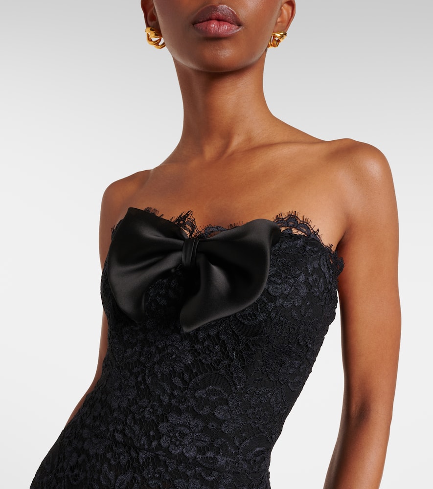 Bow-detail asymmetric lace bustier dress