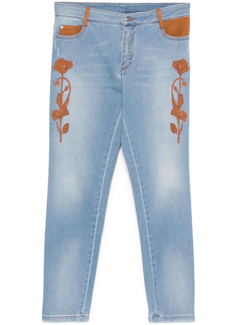 Floral-detail jeans - Blue