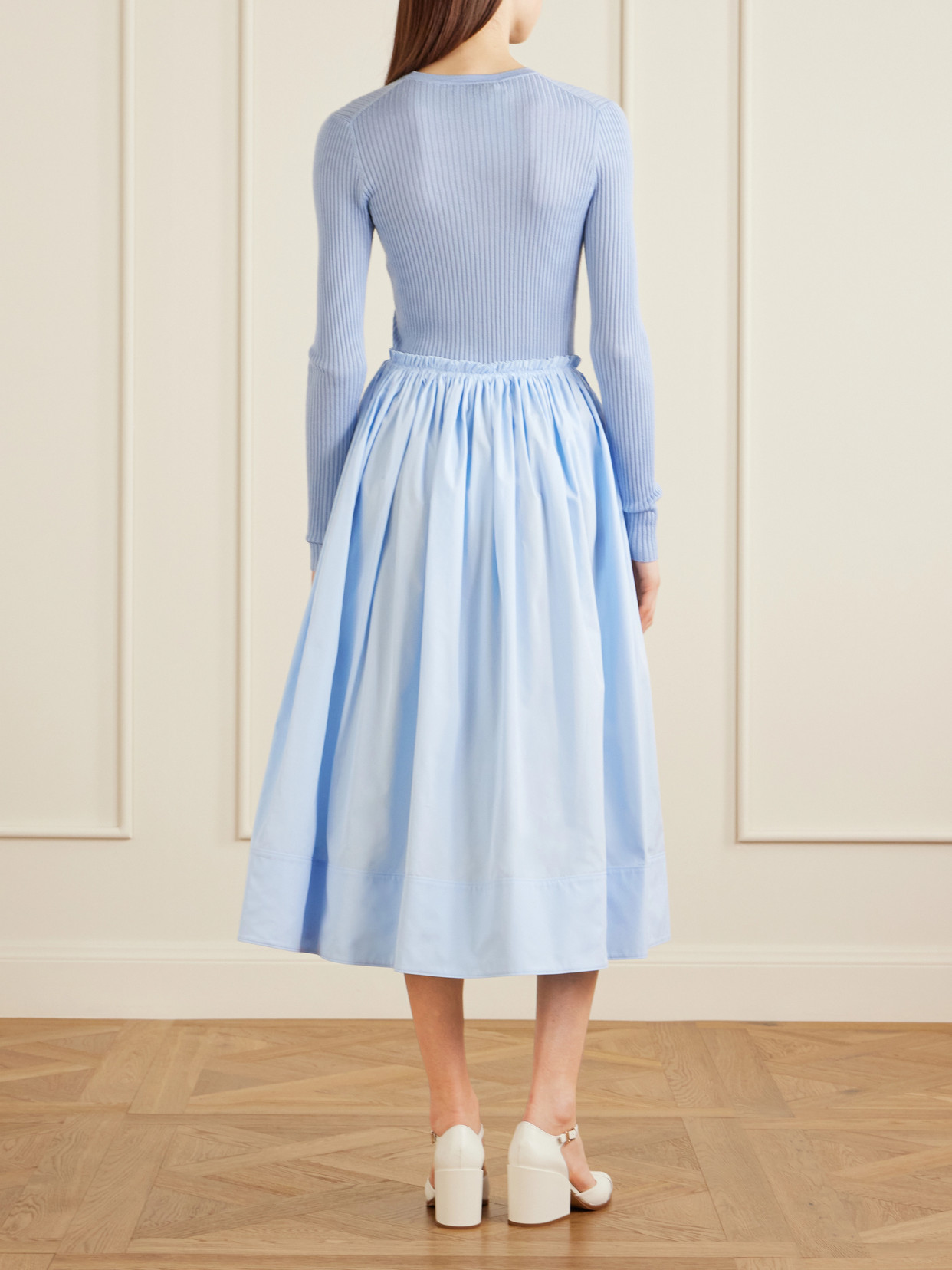 Shiva Gathered Cotton-poplin Maxi Skirt - Sky blue