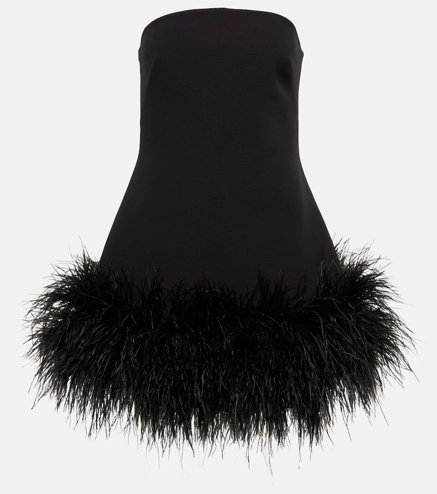Strapless feather-trimmed minidress