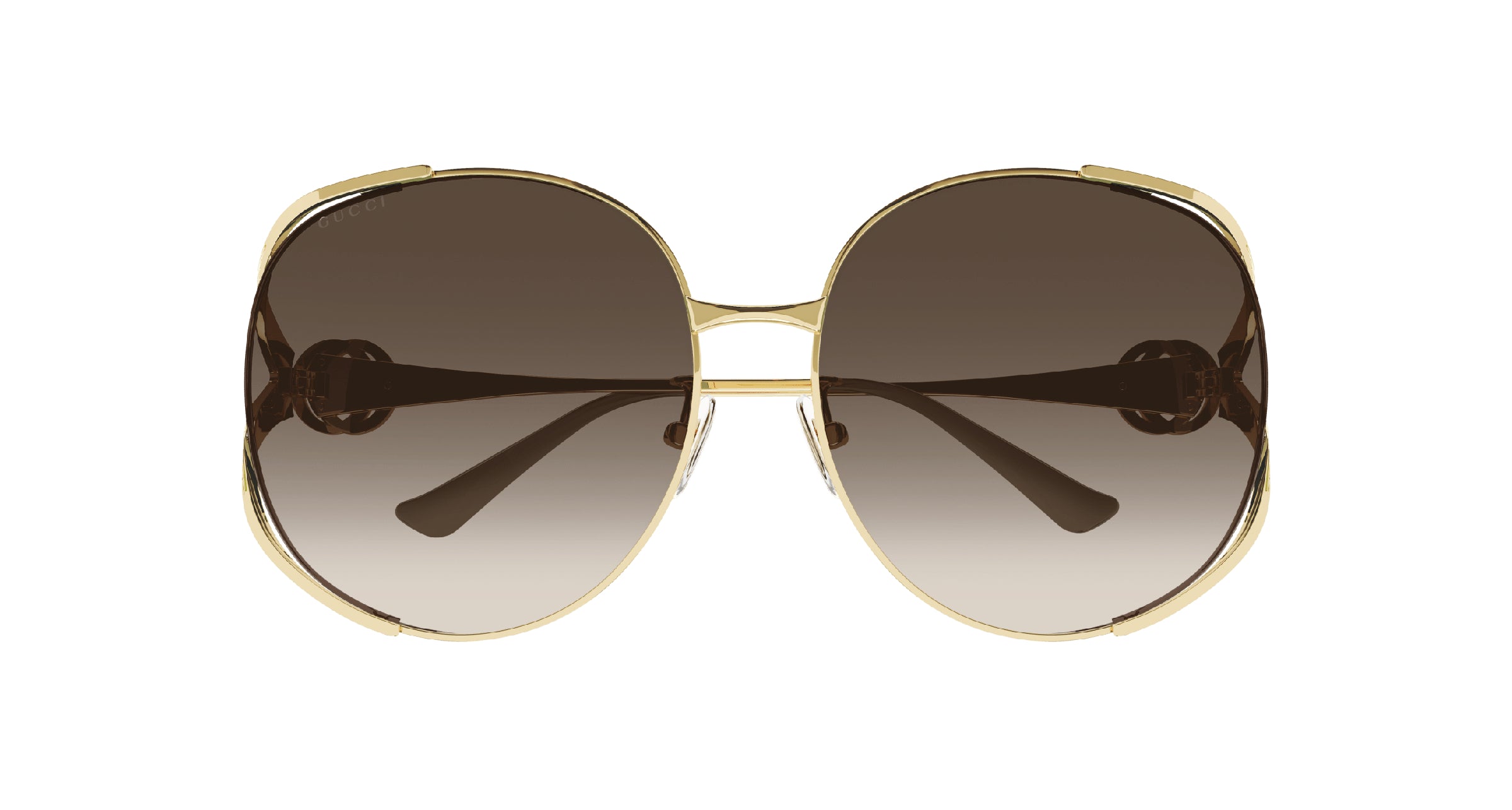 Gucci Woman Gucci GG0225S 007 Sunglasses Metal Gold Brown Oversize Normal Shaded