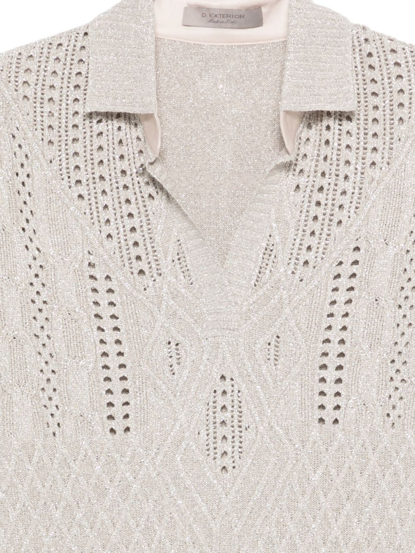 Beige Shirt Collar Knitted Polo