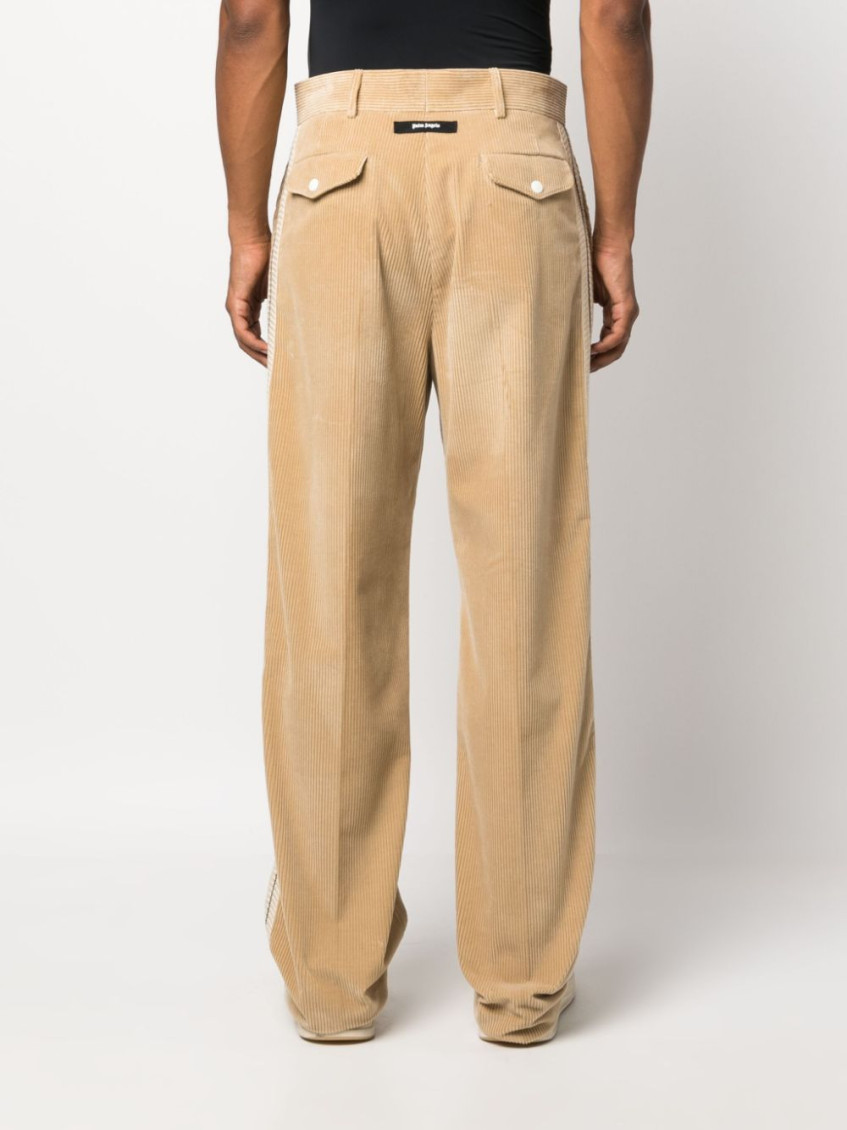 Crochet-stripe cotton corduroy trousers - Neutrals