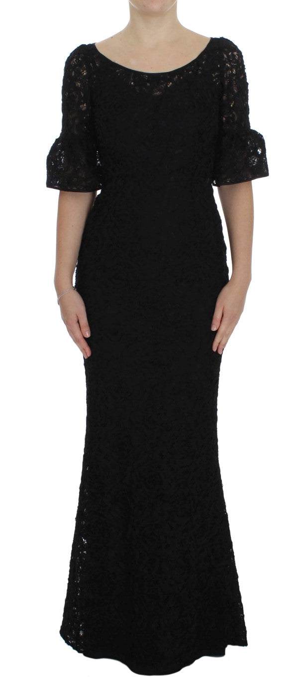 Floral Lace Bodycon Dress — Black