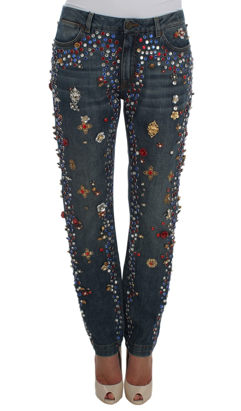 Crystal-Embellished Jeans — Blue