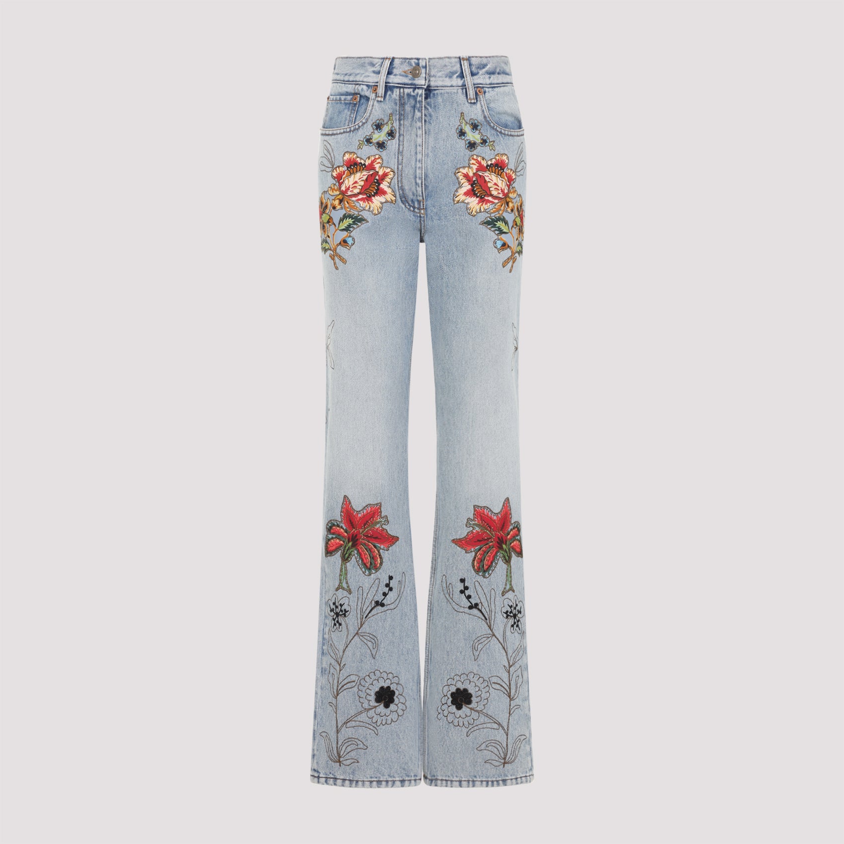 Embroidered Floral Jean with Five Pockets