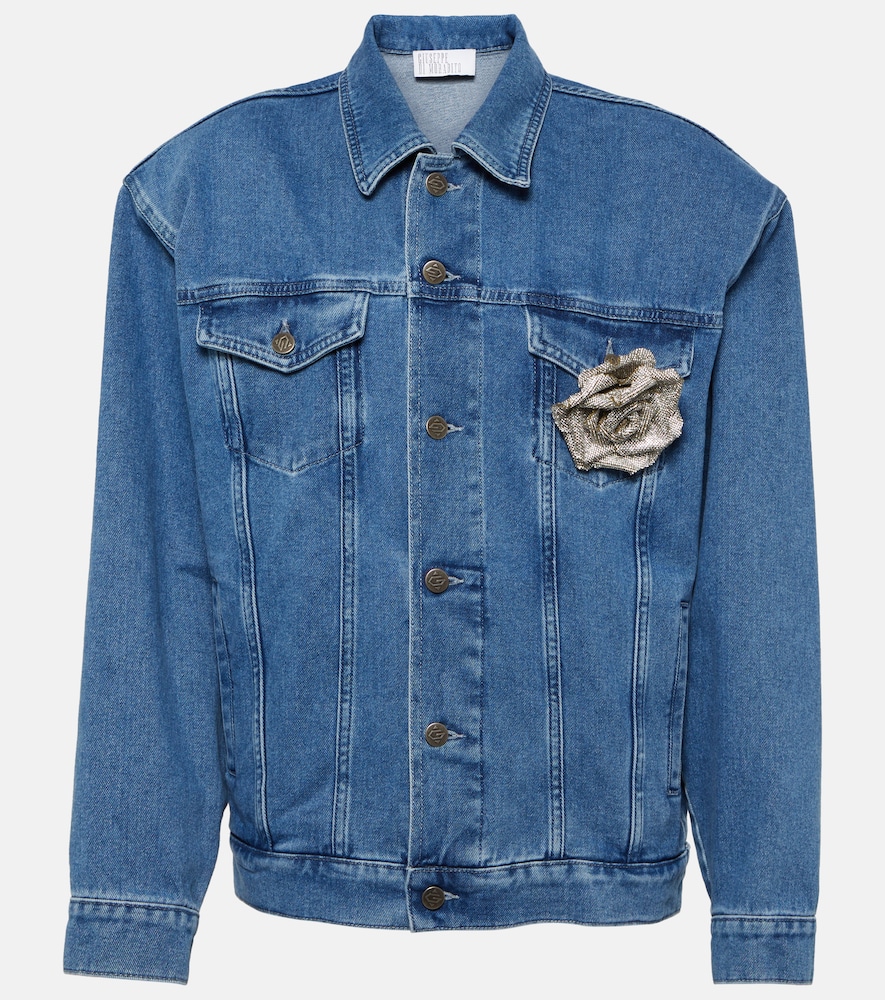 Floral-appliqué denim jacket