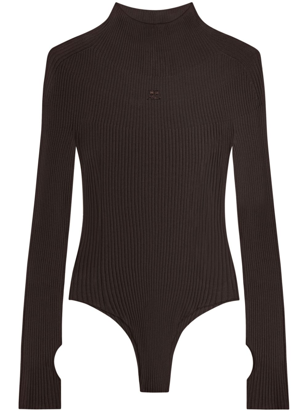 Logo-embroidered ribbed bodysuit - Brown