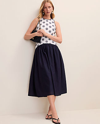 Ann Taylor Eyelet Crew Neck Midi Dress