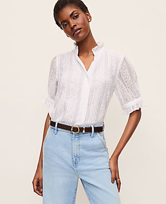 Ann Taylor Eyelet Ruffle Collar Shirt
