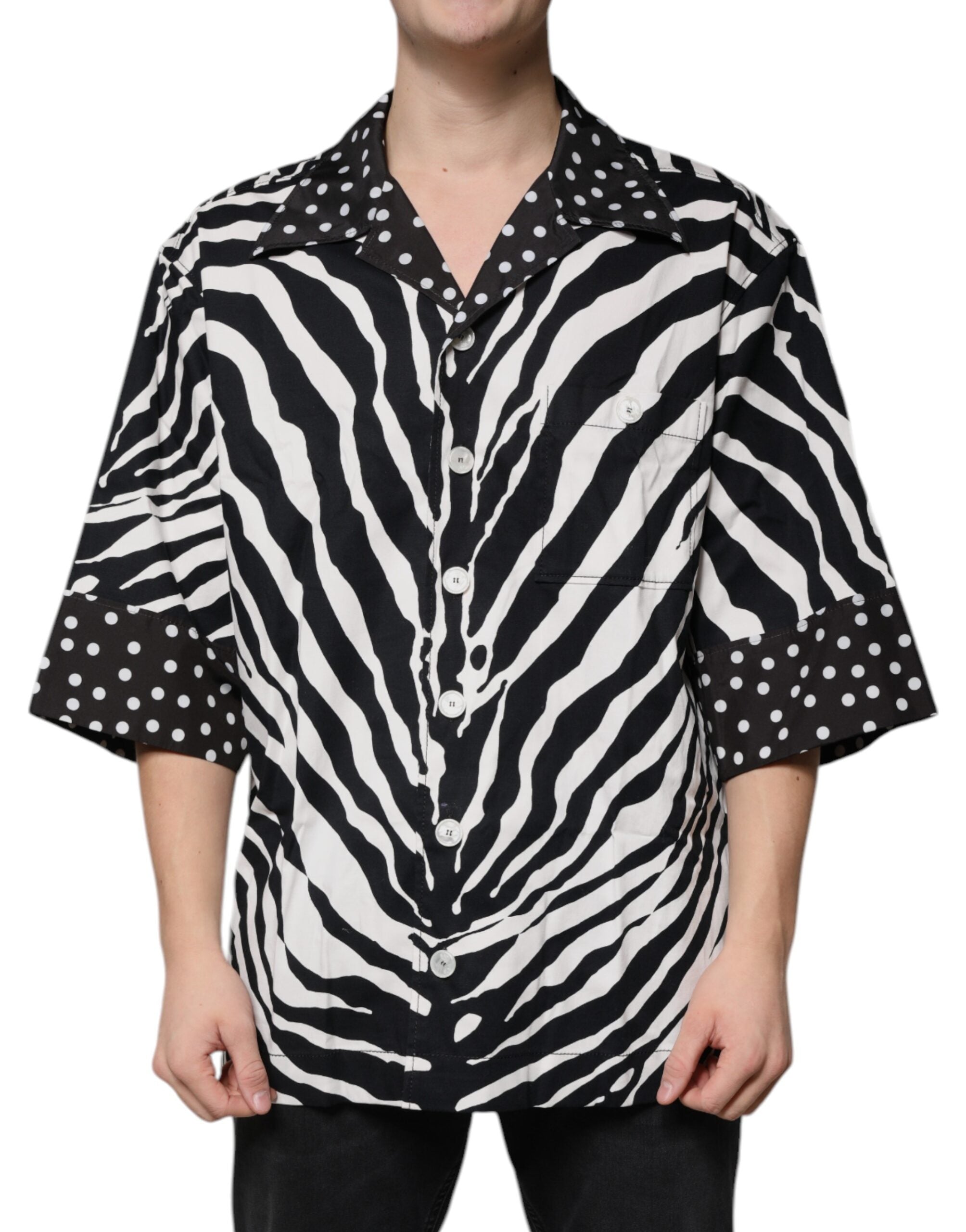 Zebra and Polka Dot Print Overshirt — Black
