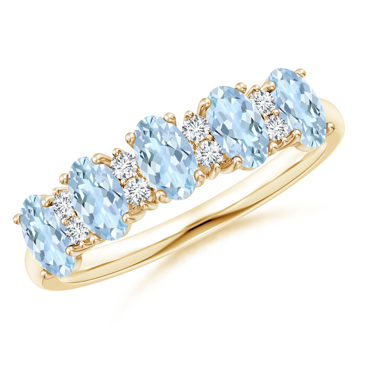 Angara 1.0 Carat Five Stone Aquamarine and Diamond Wedding Ring in 18K Yellow Gold