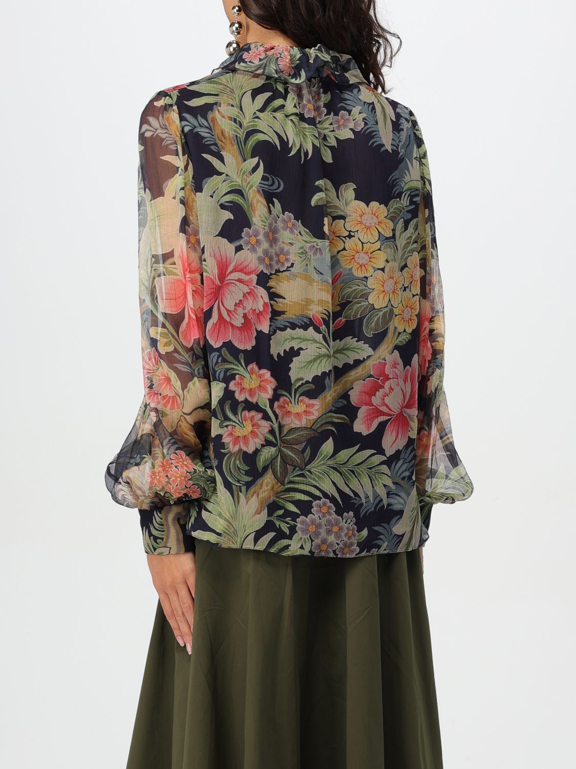 Floral-print silk blouse - Blue