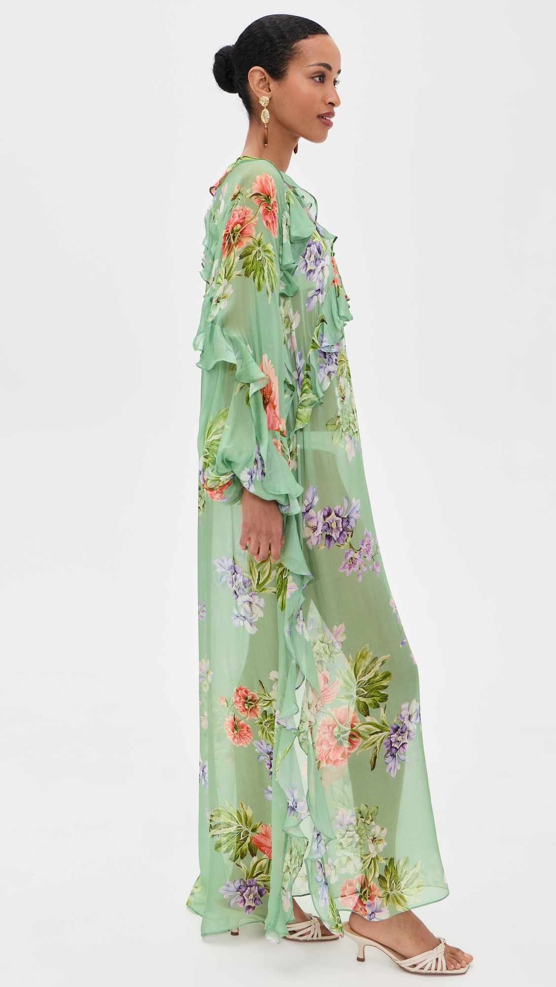 Long Ruffle Caftan Green