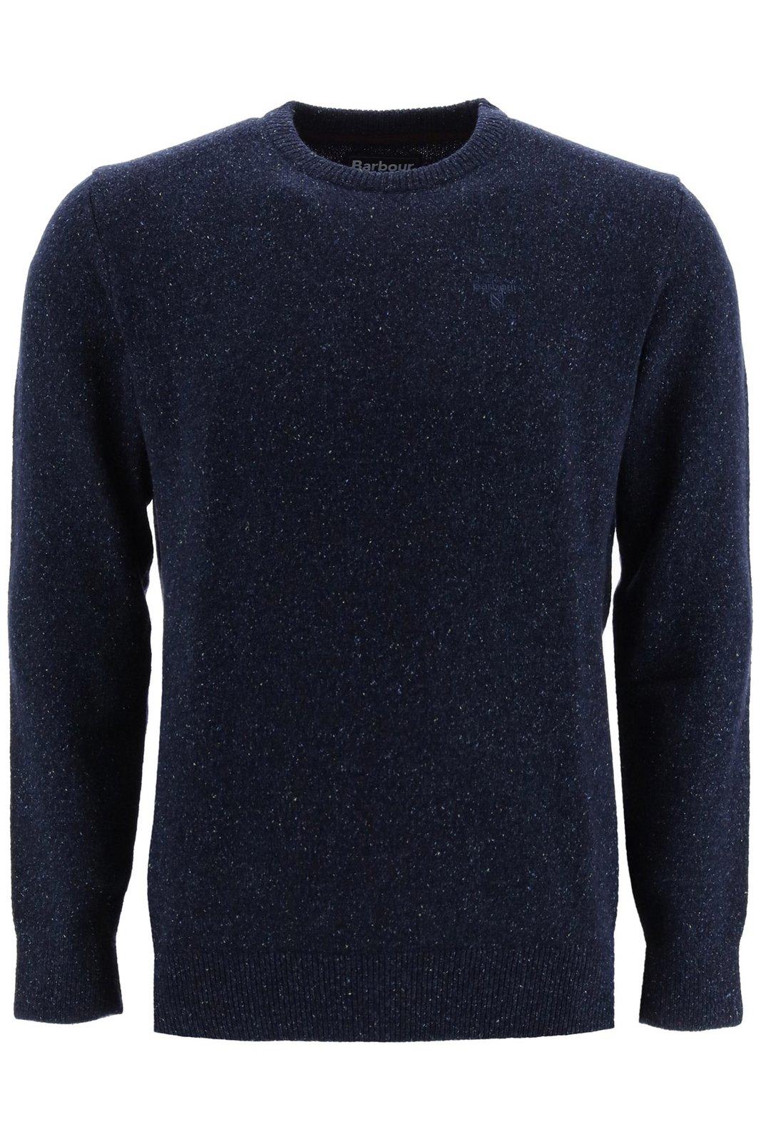 Mélange-effect logo-embroidered jumper - Blue