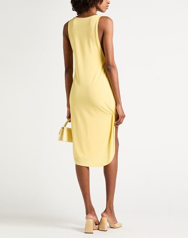 Woman Midi dress Yellow Size L Viscose, Polyester, Elastane