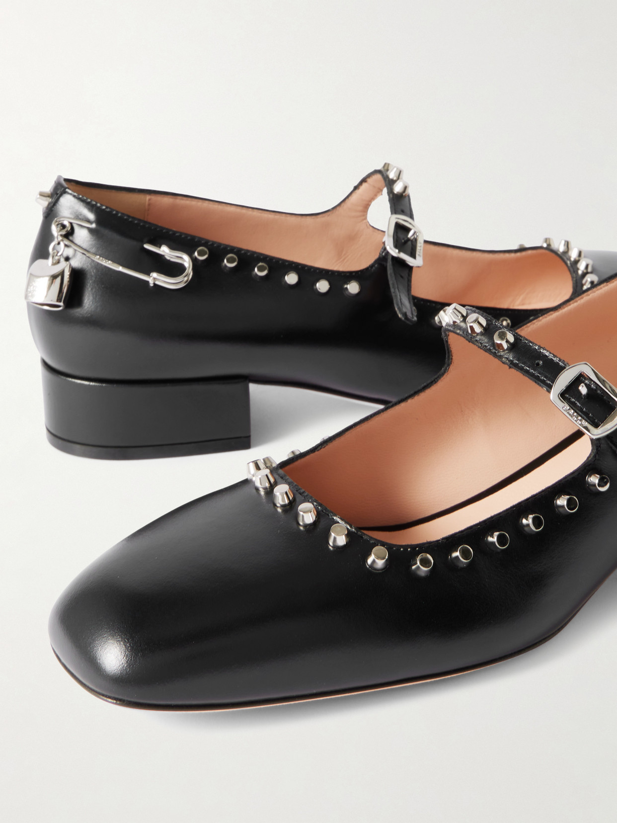 Belkys Embellished Studded Leather Mary Jane Pumps - Black