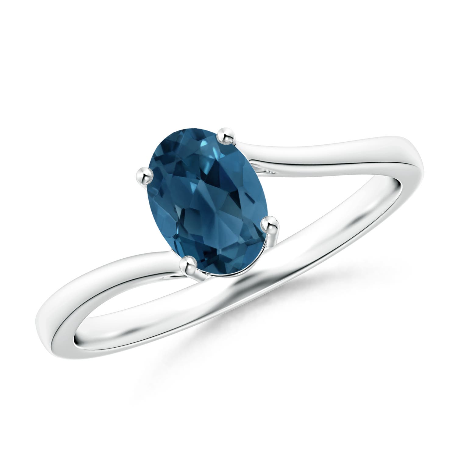Angara 0.95 Carat Prong Set Oval London Blue Topaz Solitaire Bypass Ring in Platinum