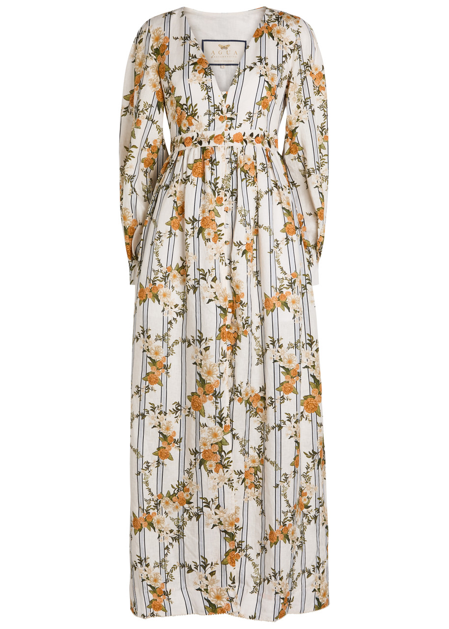 Frambuesa Floral-print Linen Maxi Dress