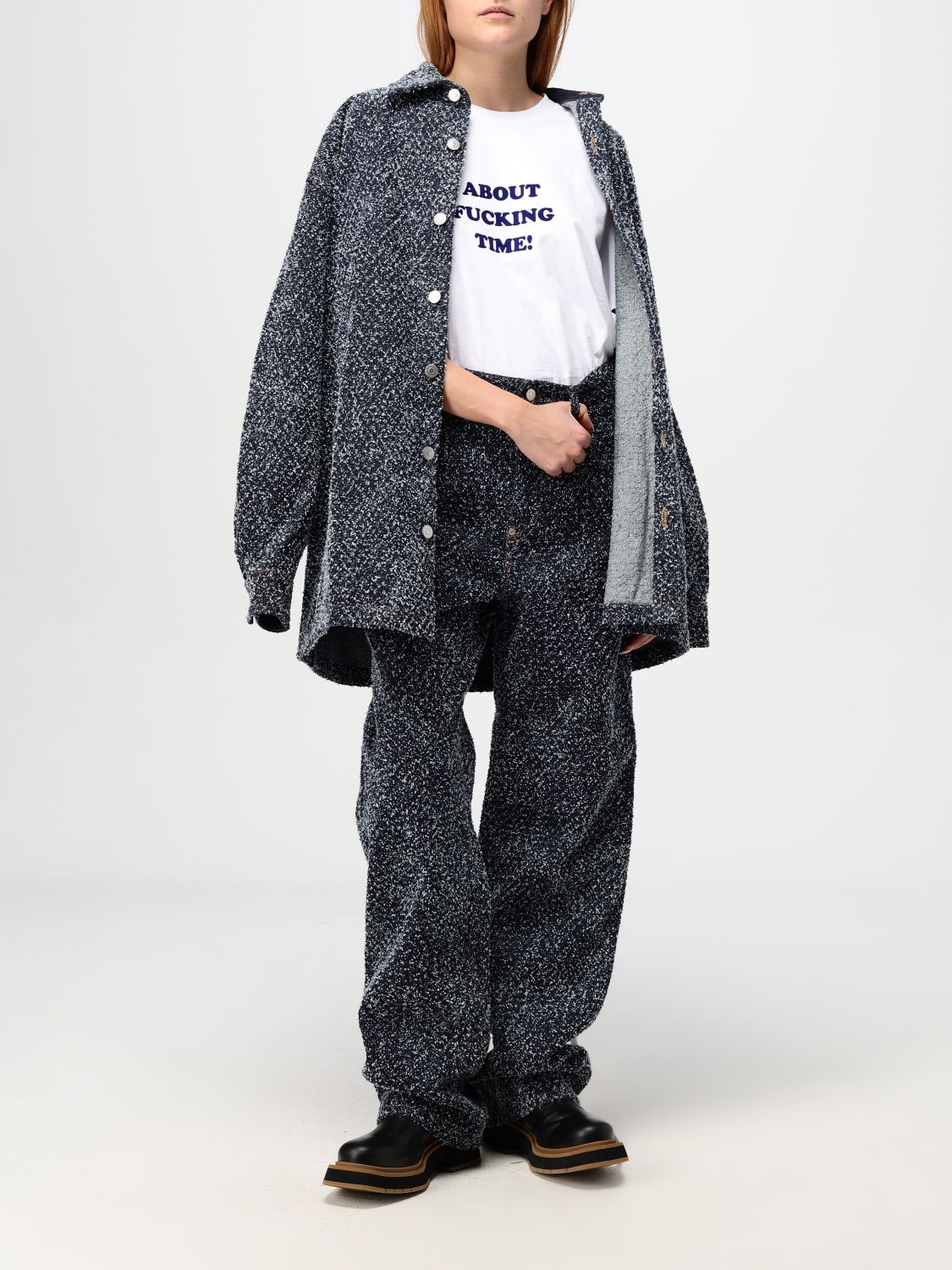 Bouclé-construction oversized coat - Blue