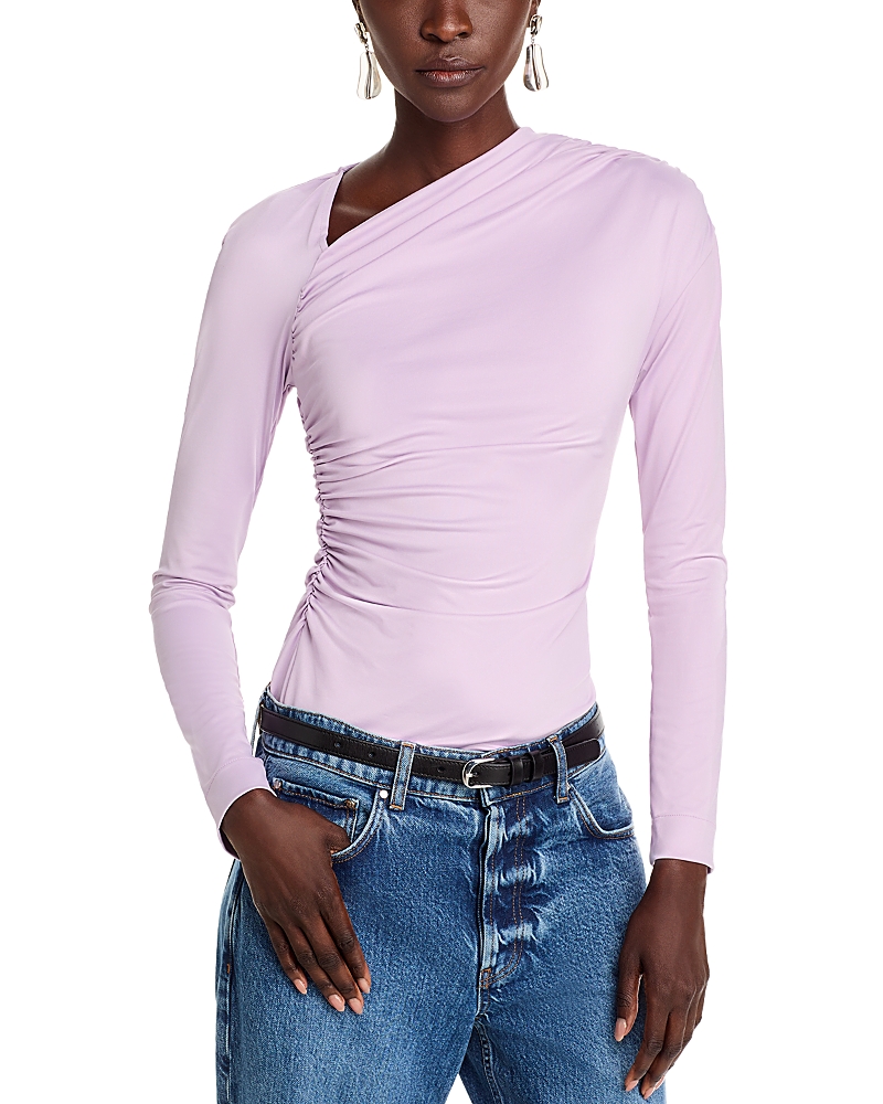 Asymmetric-neck ruched top - Purple