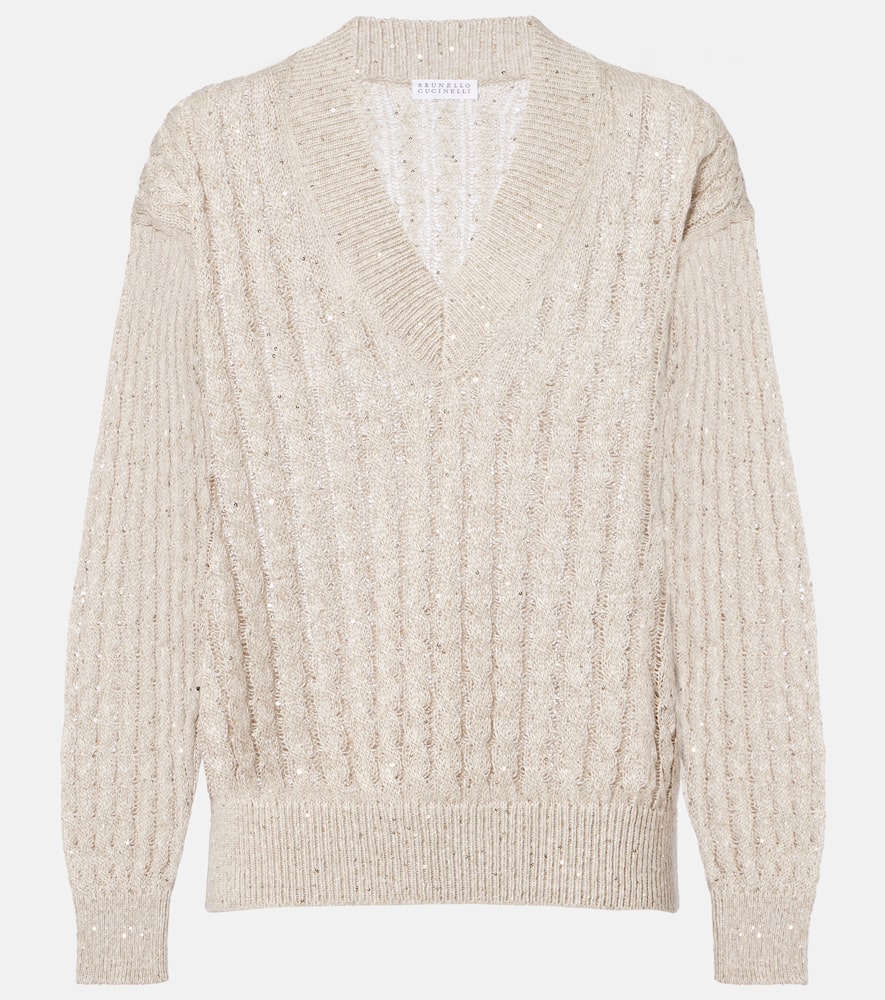 Sequined linen-blend sweater