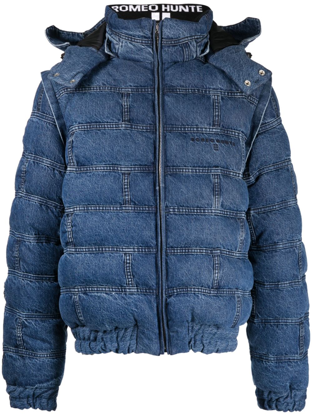 Striped denim puffer jacket - Blue