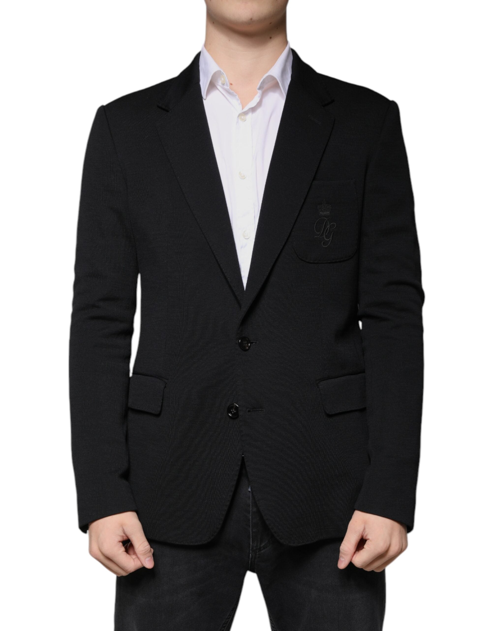 Virgin Wool Single-Breasted Blazer — Black