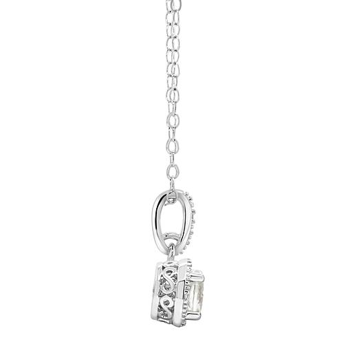 Sterling Silver Gemstone and Diamond Round Pendant with Chain