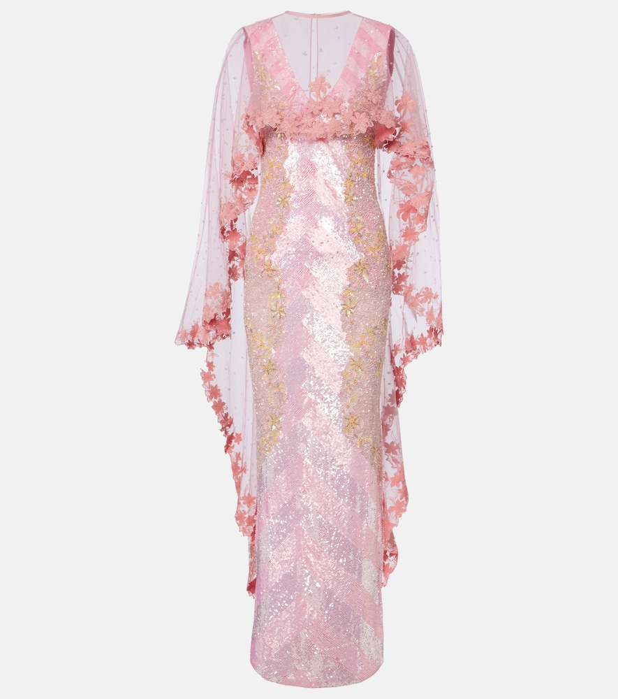 Là Fuori Panorama embellished caped gown