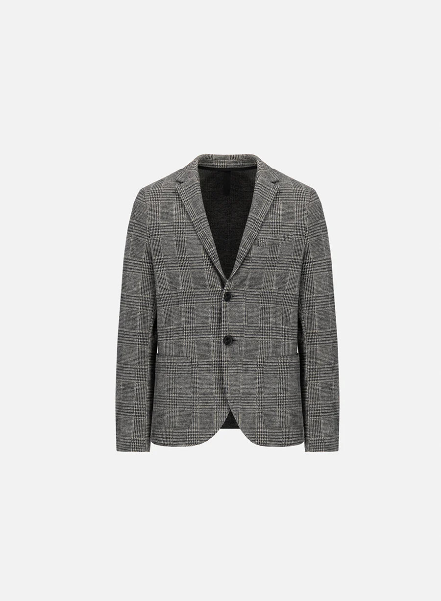 Prince of Wales Check Wool Blazer — Gray