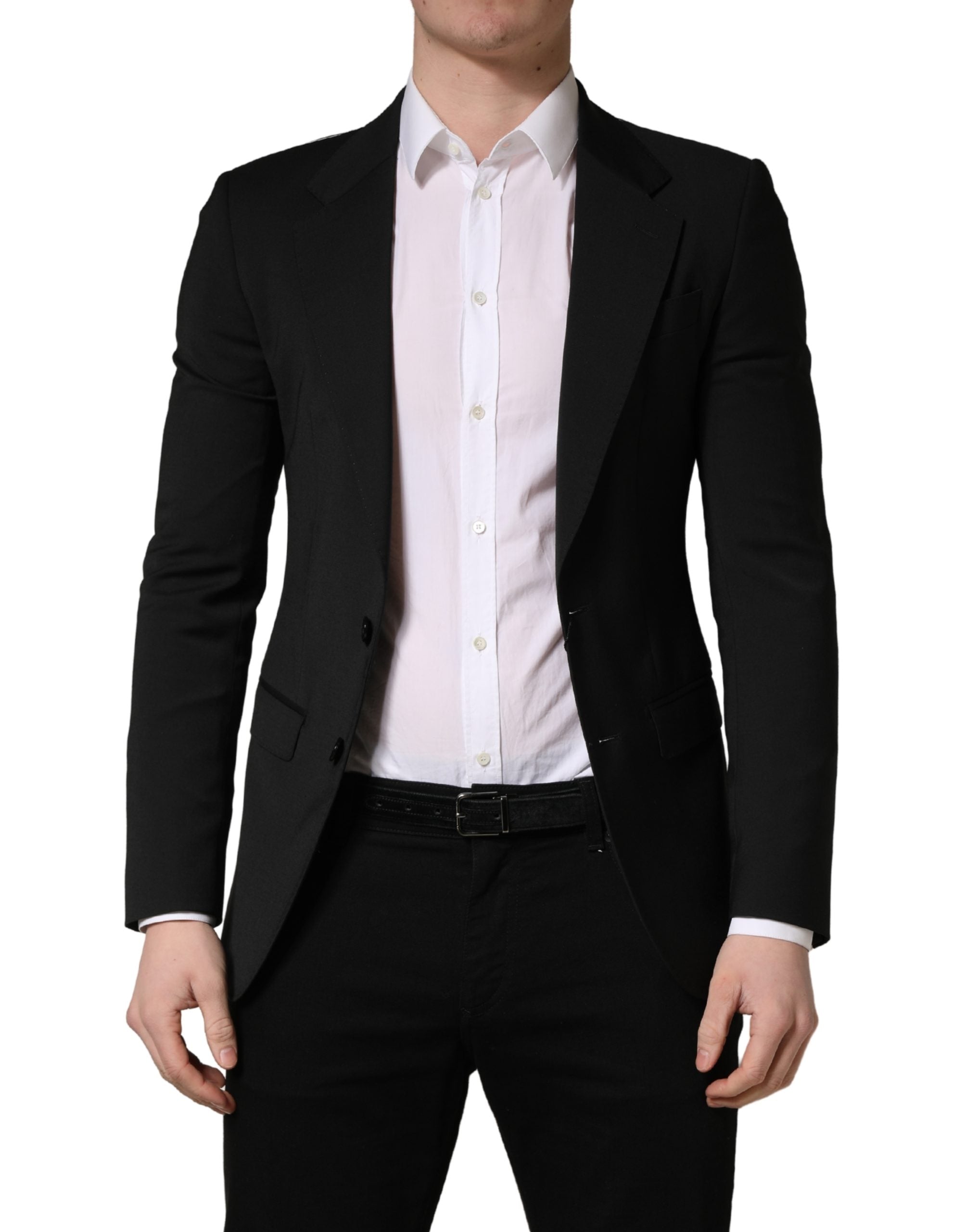 Two-Button Wool Blend Blazer — Black