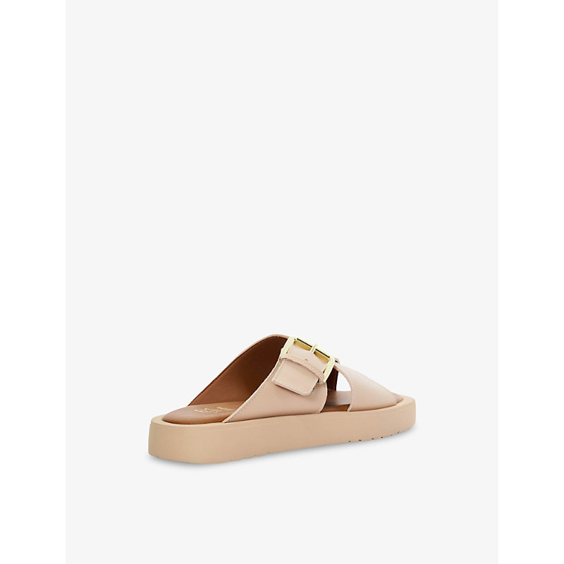 Womens Blush-leather Liquorice Buckle-embellished Leather Sandals